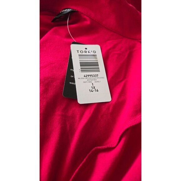 Torrid Mini Jersey Long Sleeve Collar Surplice red Dress - Picture 9 of 13